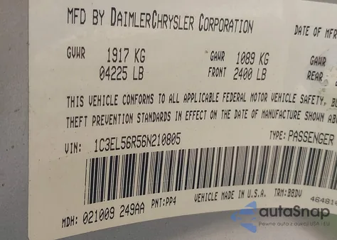 2006 Chrysler Sebring Touring z USA, uszkodzony, nr VIN 1C3EL56R56N210805